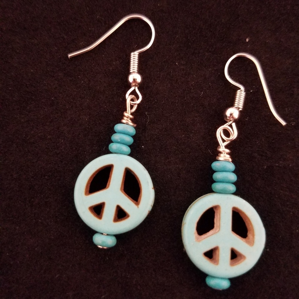 Boho Turquoise Peace Sign Dangle Earrings